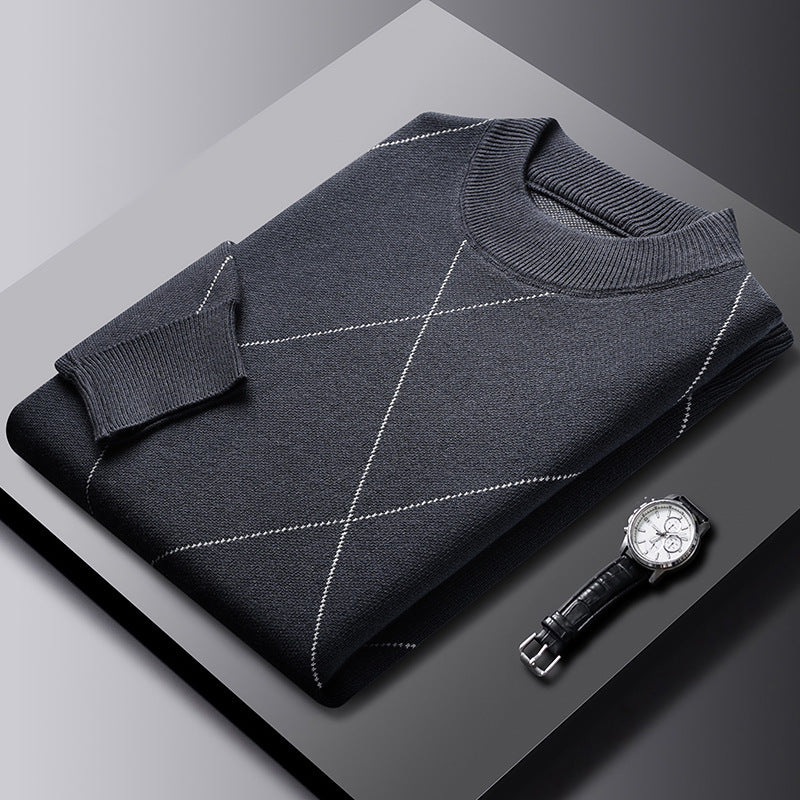 Trendy Rhombus Knitted Sweater – Large Size Pullover for Adults, Casual Long Sleeve Chenille Style