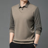 Men’s Business Casual Fake Two-Piece Striped Sleeve T-Shirt – Comfortable Polyester Blend for Daily Leisure