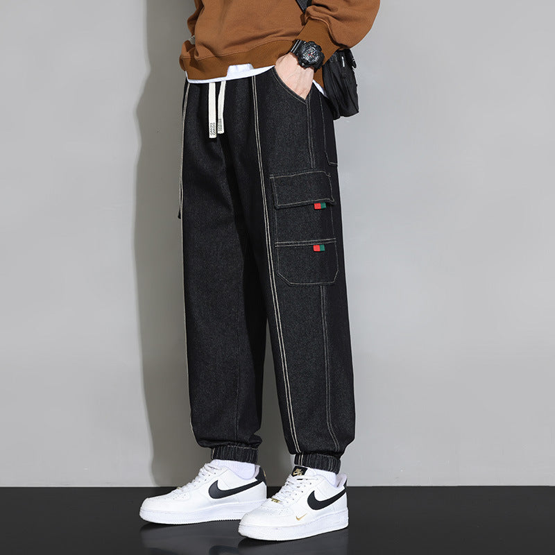 Retro Workwear Jeans for Men Loose Fit Cotton Denim Pants with Zipper Fly – Casual Spring Style