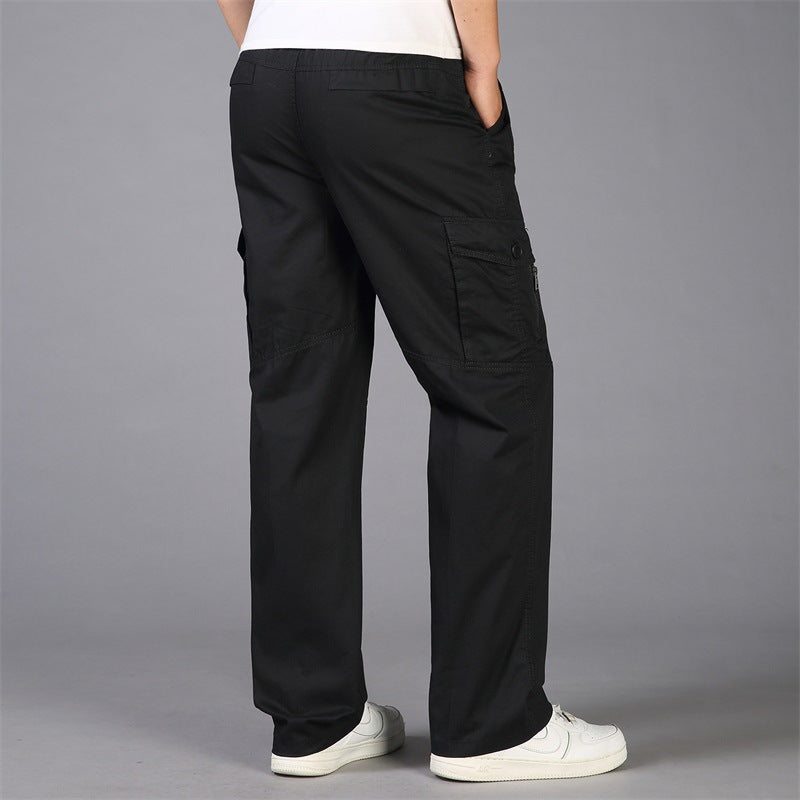 Men’s Korean Style Thin Fat Pants – Loose Straight Leg, Multi-Pocket, Cotton Trousers for Casual and Outdoor Wear