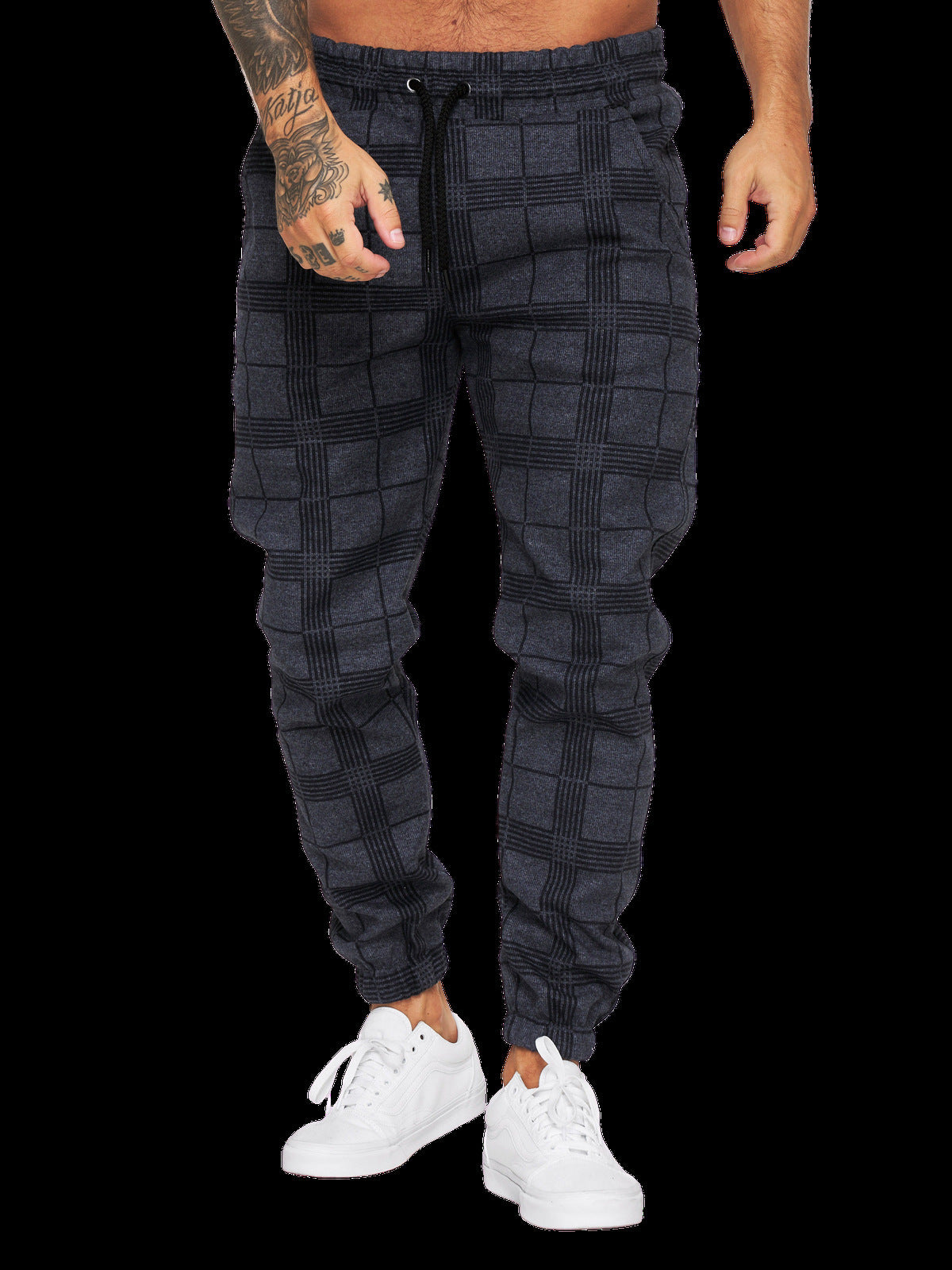 Checkered 3D Digital Print Casual Pants – Men’s Cotton Tapered Plaid Trousers for Everyday Streetwear