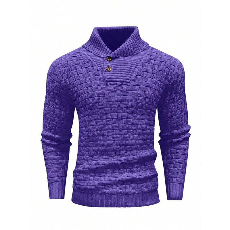 Men’s Slim Turtleneck Sweater – Button Design Pullover, Thick Solid Color Casual Fashion Top