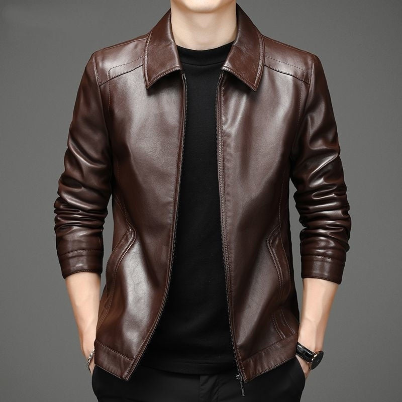 Thin Fleece-Lined Soft Leather Jacket for Dad – Warm, Stylish, and Comfortable Outerwear