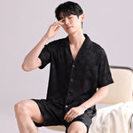 Men’s Ice Silk Pajamas Set – Lightweight Summer Sleepwear with Short Pants | Breathable Satin Homewear for Spring & Summer