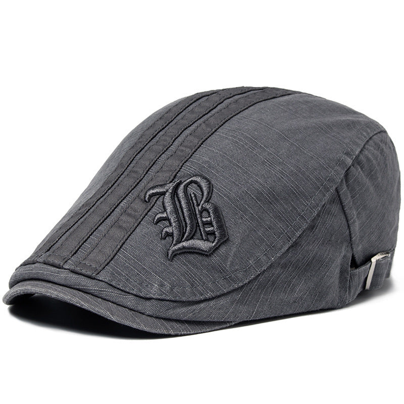 Men’s Letter Beret – Breathable Cotton Sun Hat | Adjustable Flat Top, English Letter Design, Spring Sun Protection