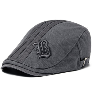 Men’s Letter Beret – Breathable Cotton Sun Hat | Adjustable Flat Top, English Letter Design, Spring Sun Protection