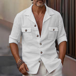 Men’s Linen Casual Shirt – Spring & Autumn Tailored Collar Button Pocket Top for Everyday Fashion