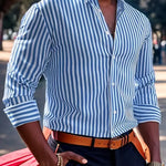 Ins Stripe Printed Long Sleeve Shirt for Men – Casual Loose Lapel Button Top Fashion Daily Wear