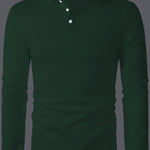 Men’s Solid Color Fashion Lapel Long Sleeve Polo Shirt – Loose Fit Daily Wear Top in Multiple Colors