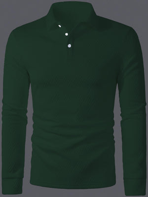 Men’s Solid Color Fashion Lapel Long Sleeve Polo Shirt – Loose Fit Daily Wear Top in Multiple Colors