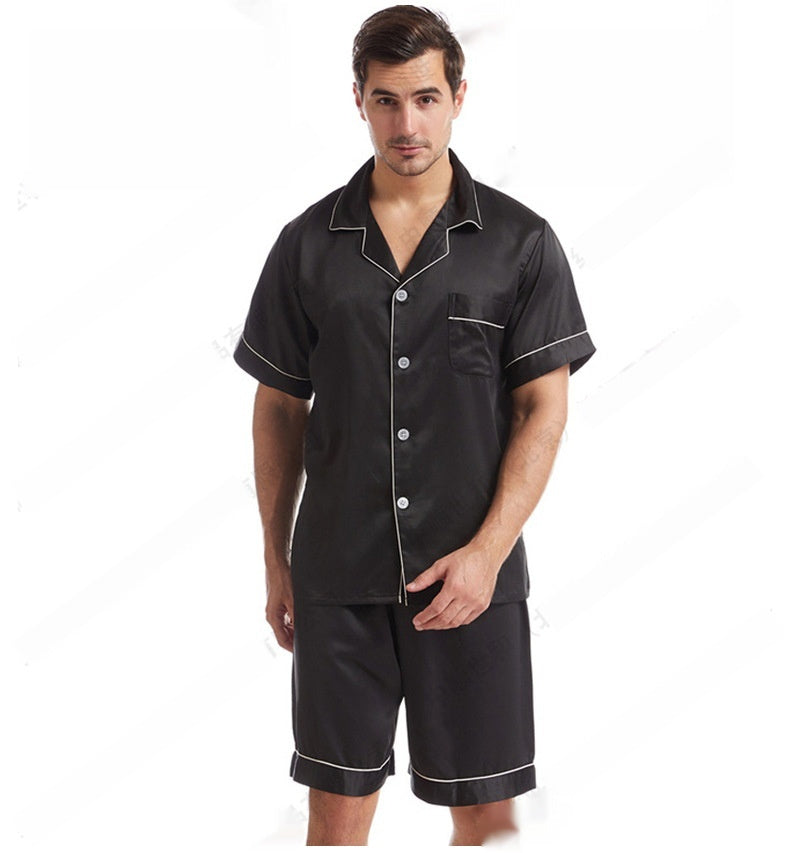 Men's Summer Satin Lapel Homewear Set – Thin Breathable Short-Sleeved Sleepwear Suit for Cool Comfort
