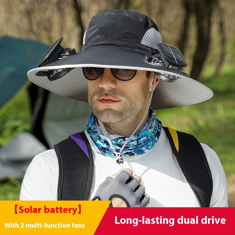 Outdoor Wide Brim Sun Hat With Solar Fan – USB Charging, Adjustable, Breathable, Waterproof, Windproof, Summer Fishing Hat