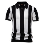 Men’s Lapel Short-Sleeved Woolen Polo Shirt – Classic Striped Summer Top for Casual & Smart Wear