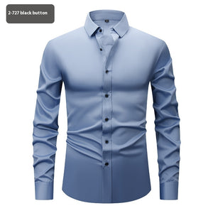 Men’s Long Sleeve Stretch Shirt – Fashionable Solid Color Loose Fit Top for Casual & Daily Wear