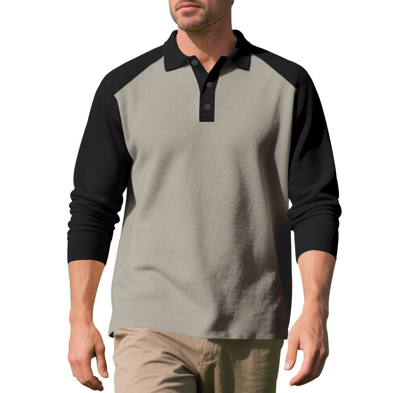 Golf Lapel Long Sleeve T-Shirt for Men – Comfortable Color Block Bottoming Shirt