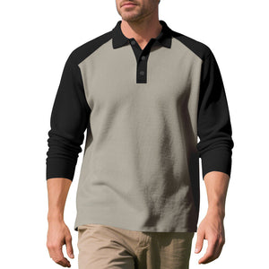Golf Lapel Long Sleeve T-Shirt for Men – Comfortable Color Block Bottoming Shirt