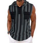 Men’s Striped Sleeveless Hooded Vest with Pocket | Casual Summer Streetwear Tank Top