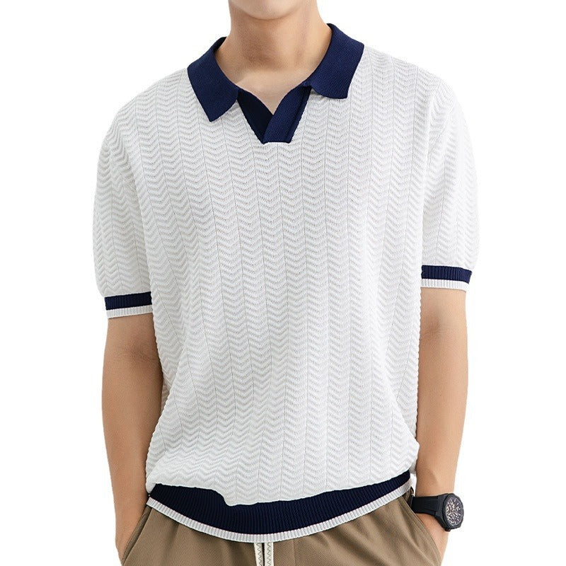 Men’s Ice Silk Polo Shirt | High-End Short Sleeve Striped T-shirt for Cool Summer Comfort
