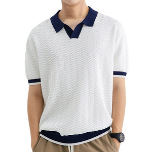 Men’s Ice Silk Polo Shirt | High-End Short Sleeve Striped T-shirt for Cool Summer Comfort