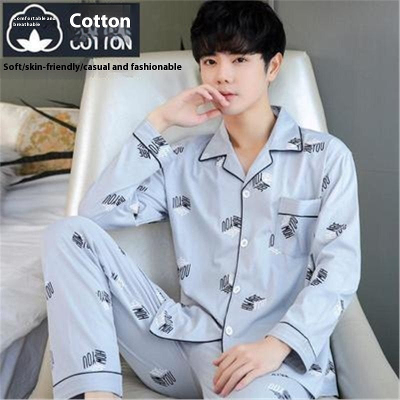 Men’s Cotton Long-Sleeve Pajama Set – Loose Trousers & Top | Comfortable Autumn and Winter Homewear for Men