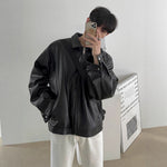 Men’s Korean Style PU Leather Baseball Jacket – Casual Loose-Fit Outerwear for Spring and Autumn