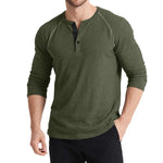 Men’s Retro Three-Button Color Block Sweater – Casual Cotton Blend Long Sleeve T-Shirt