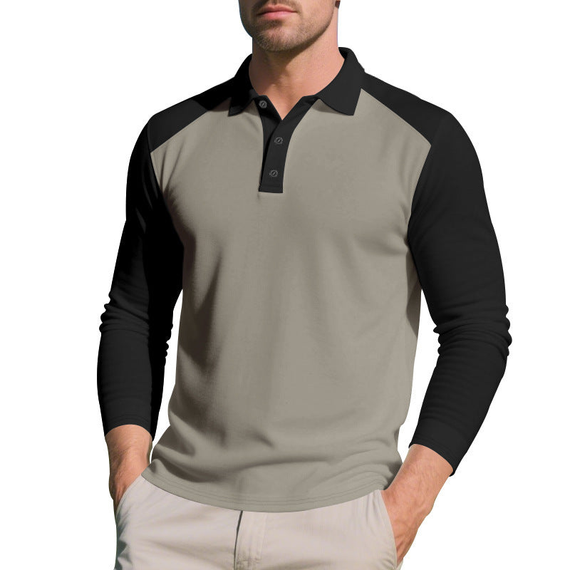 Golf Lapel Long Sleeve T-Shirt for Men – Comfortable Color Block Bottoming Shirt