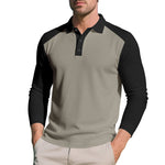 Golf Lapel Long Sleeve T-Shirt for Men – Comfortable Color Block Bottoming Shirt