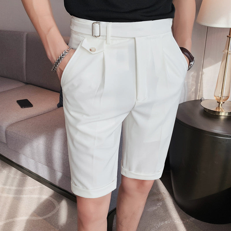 Contrast Color Neapolitan Style Slim White Shorts for Men – Summer Fashion All-Match Casual