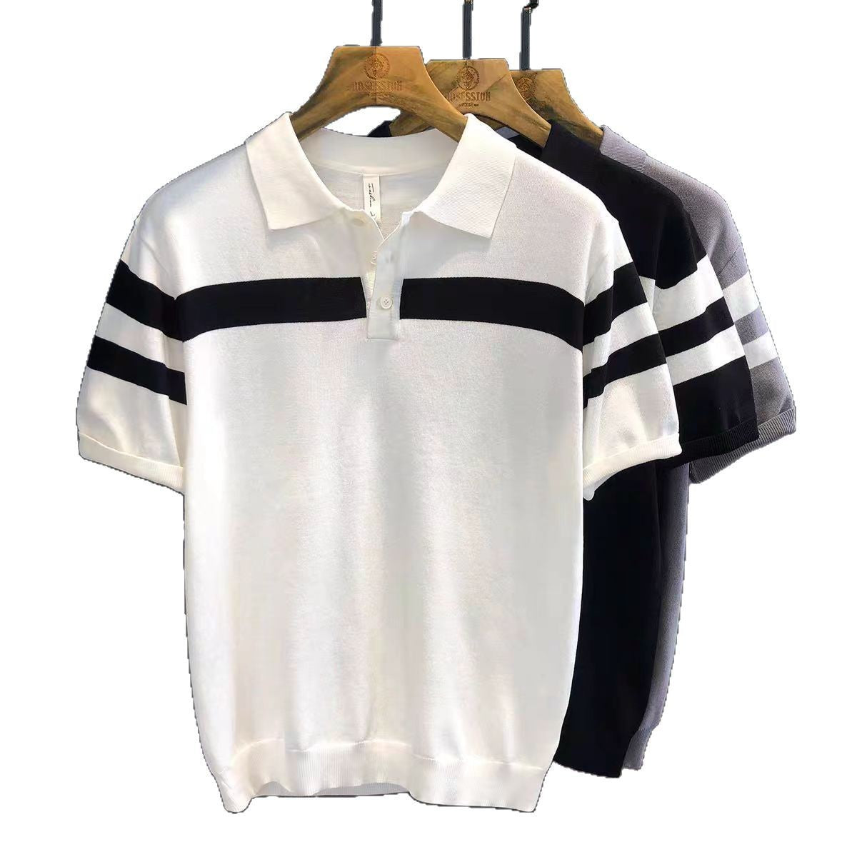 Men’s Polo Shirt Lapel Short-Sleeved Sweater – Lightweight Loose Fit Color Block Top
