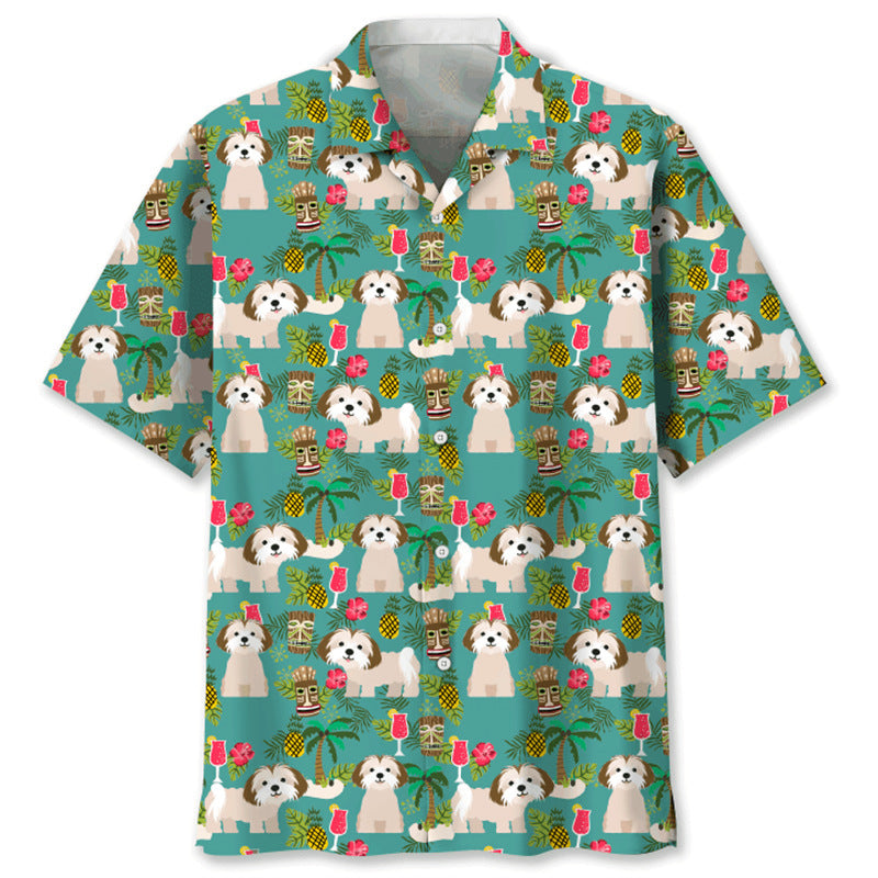 Trendy Cool Vintage Printed Shirt for Men – Slim Fit Short Sleeve Summer Fashion