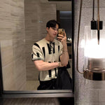 American High Street Round Neck Knitted Short Sleeve T-shirt for Men – Loose Fit Casual Harajuku Style Top