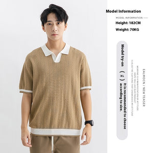 Men’s Ice Silk Polo Shirt | High-End Short Sleeve Striped T-shirt for Cool Summer Comfort
