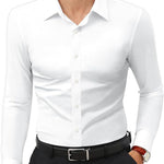 Men’s Full Elastic Long Sleeve Shirt – Simple Solid Color Stretch Cardigan for Daily Wear