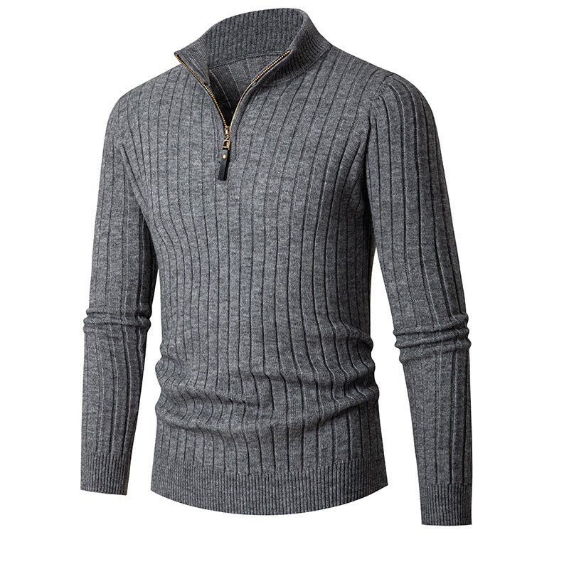 Men’s Half-Turtleneck Zip-Up Sweater – Slim Fit Long Sleeve Pullover Winter Fashion Top