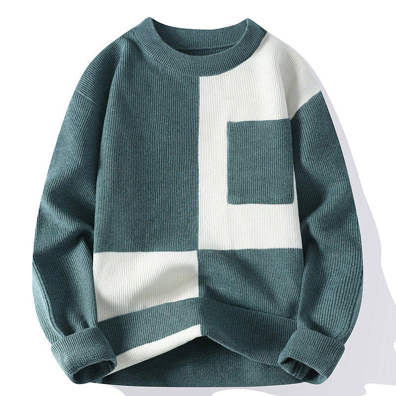 Trend Round Neck Multicolor Sweater for Men – Loose Fit Pullover Long Sleeve Casual Winter Top