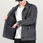 Men’s Vintage Denim Jacket – Smoky Gray, Loose Fit Casual Outerwear