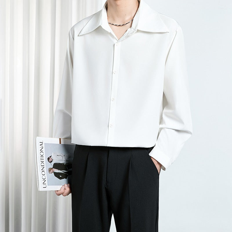 Korean Style Men’s Loose Trendy Shirt – High-End Draping Non-Ironing Polyester Top for Teenagers
