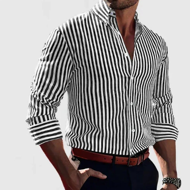 Ins Stripe Printed Long Sleeve Shirt for Men – Casual Loose Lapel Button Top Fashion Daily Wear