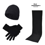Men & Women Wool Hat Scarf Gloves Set – Thickened Knitted Winter Warm Three-Piece Set | Solid Color