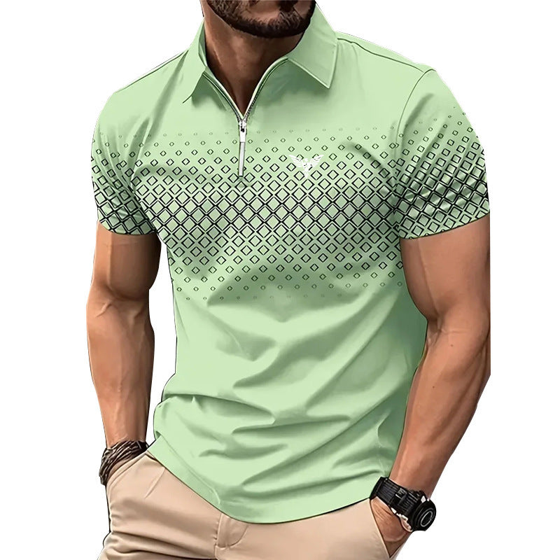 Men’s Summer Fashion Sports Short Sleeve – Stylish Striped Shirt with Zipper Design, Loose Fit Casual Top