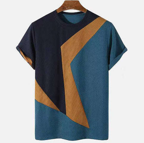 Striped 3D Printed Knitted Mesh Top | Loose Breathable Short Sleeve T-shirt for M