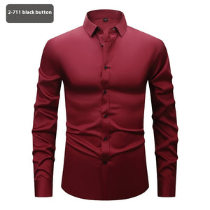 Men’s Long Sleeve Stretch Shirt – Fashionable Solid Color Loose Fit Top for Casual & Daily Wear