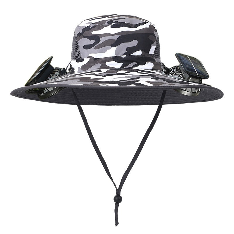 Outdoor Wide Brim Sun Hat With Solar Fan – USB Charging, Adjustable, Breathable, Waterproof, Windproof, Summer Fishing Hat