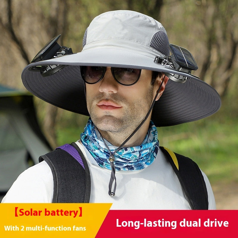 Outdoor Wide Brim Sun Hat With Solar Fan – USB Charging, Adjustable, Breathable, Waterproof, Windproof, Summer Fishing Hat