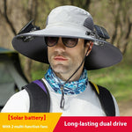 Outdoor Wide Brim Sun Hat With Solar Fan – USB Charging, Adjustable, Breathable, Waterproof, Windproof, Summer Fishing Hat