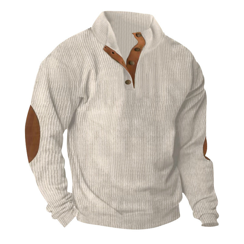 Corduroy Stand Collar Sweater for Men – Long Sleeve Loose Fit Cotton Pullover Casual Winter Top
