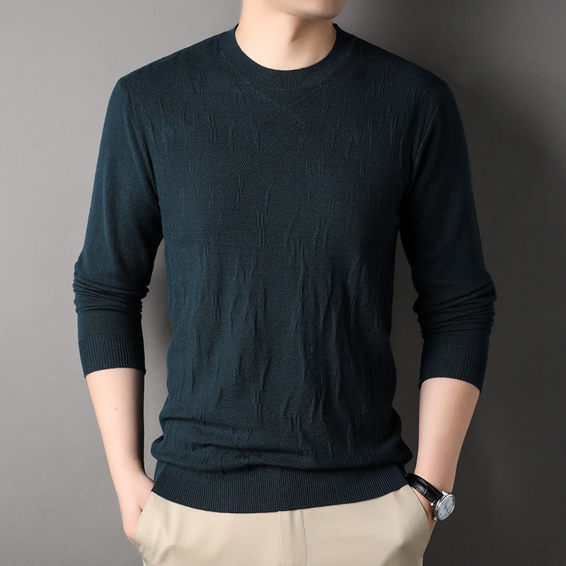 Spring & Autumn Men's Sweater – Loose Fit Solid Color Long Sleeve Pullover for Middle-aged Men