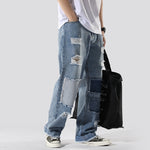 Men’s Ins French Overalls – Baggy Daddy Pants, Hand-Painted Denim, Straight-Leg Casual Trousers, Sizes M-3XL