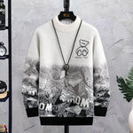 Men’s Patchwork Hip Hop Crew Neck Sweater – Loose Fit Thick Cotton Pullover, Winter Casual Top